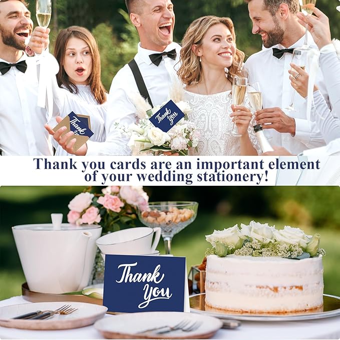 600 PCS Thank You Cards with Envelopes & Matching Stickers, Thank You Notes Bulk 4x6 Inch Minimalistic Design for Business, Baby Shower, Wedding, Small Business, Graduation, Bridal Shower, Funeral,Navy Blue
