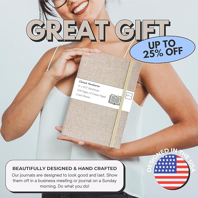 Portage Lined Hardcover Aesthetic Notebook Writing Journal – Bleed-Proof Paper Notepad for Journaling, High GSM, A5 Notebook, Cream Pages - Oatmeal, 6 x 8.5 Inches, 224 Pages