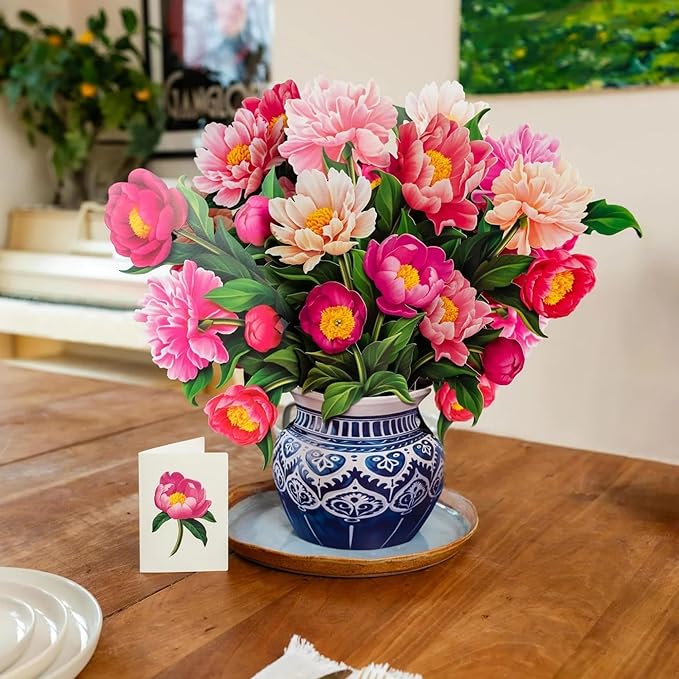 Freshcut Paper Pop Up Cards, Grande Peony Paradise, 18 Inch Life Sized Forever Flower Bouquet 3D Popup Greeting Card, Birthday Cards, Thank You Card, Blank Notecard & Envelope
