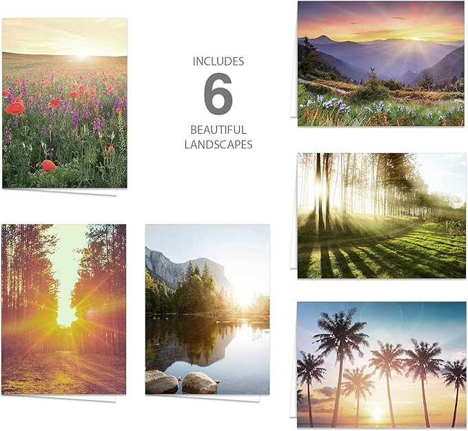 Canopy Street Beautiful Sunrise Greeting Note Card Pack / 24 Nature Greeting Cards With White Envelopes / 6 Lovely Outdoor Sunset Scenery Designs / 4 5/8" x 6 1/4" All Occasion Sympathy Cards