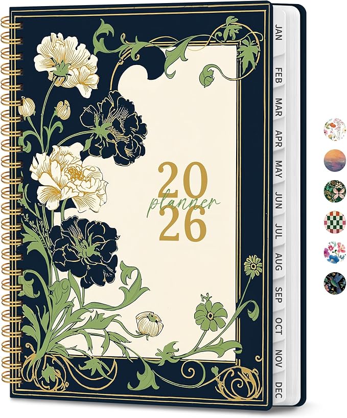 2026 Planner, Weekly and Monthly Calendar Planner for Women, Jan 2026 - Dec 2026, Hardcover Planning Agenda book with Tabs, Spiral Bound, Inner Pocket, Perfect for School Office Supplies, 6.3" x 8.5" - Floral Dream
