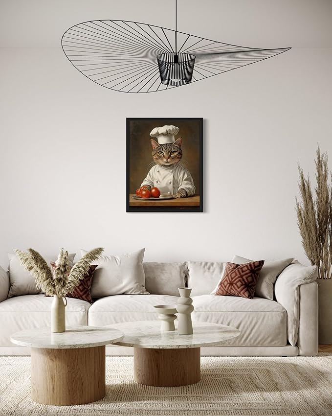 Chef Portrait Art Poster Print, Cat Kitten Painting Humor Portrait Pet Artwork Decor Gallery A8 (Chef, 16 x 20 inches, Unframed)