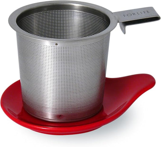FORLIFE Hook Handle Tea Infuser and Dish Set, Red