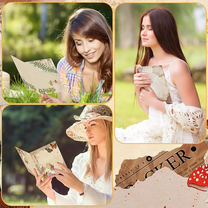 100 Pcs Nature Vintage Design Blank Greeting Cards 4x6, Rustic Butterfly Blank Cards, 10 Designs, Great Stationary Set for All Occasions with Matching Rustic Envelopes and Stickers