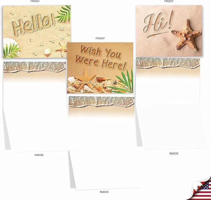 The Best Card Company - 10 All Occasion Blank Thank You Card Set 4 x 5.12 Inch, Nautical Just Because Assortment of Notecards - Beach Notes AM6113OCB-B1x10