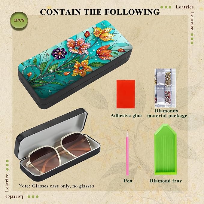 Leatrice Flower Diamond Art Kits for Adults Small Diamond Painting Kit Gem Art Paint by Diamonds Dot Eyeglasses Case 5d Diamond Art DIY for Beginner Women