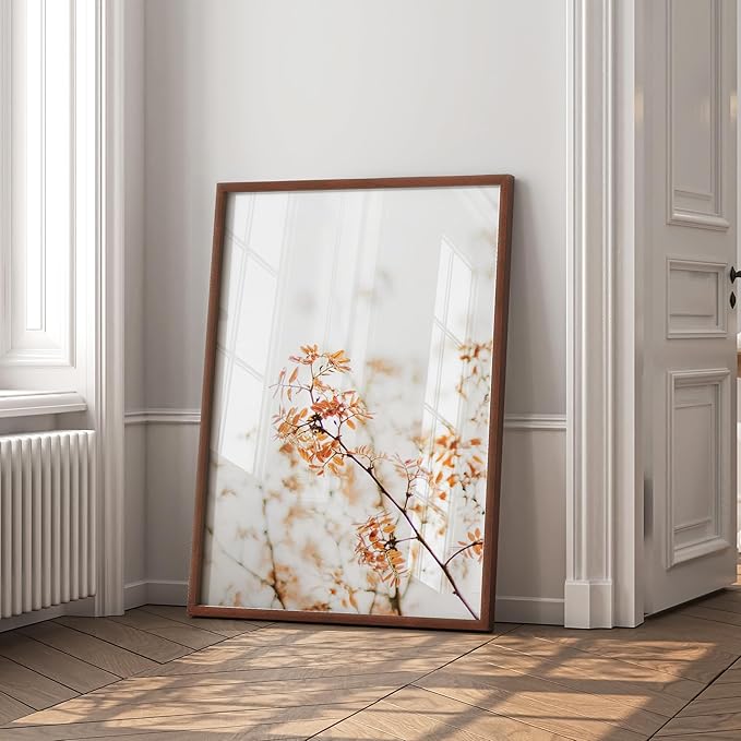 24x36 Poster Frame, USA-Sourced Natural Mahogany Wood Picture Collage Frame with HD Tempered Glass, Modern Simple 24 x 36 Wooden Photo Frame Matted to 20x30, Vertical & Horizontal Wall Hanging Display