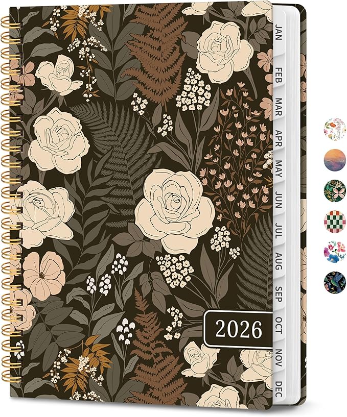 2026 Planner, Weekly and Monthly Calendar Planner for Women, Jan 2026 - Dec 2026, Hardcover Planning Agenda book with Tabs, Spiral Bound, Inner Pocket, Perfect for School Office Supplies, 6.3" x 8.5" - Wild Rose