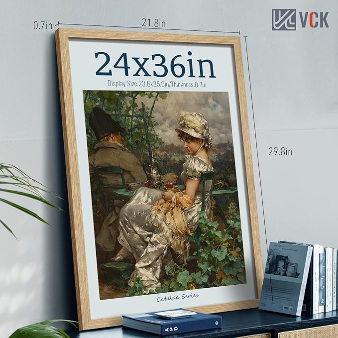 VCK 24x36 Poster Frame Set of 3 - Oak, Natural Solid Wood Picture Frames, Wall Gallery Frame