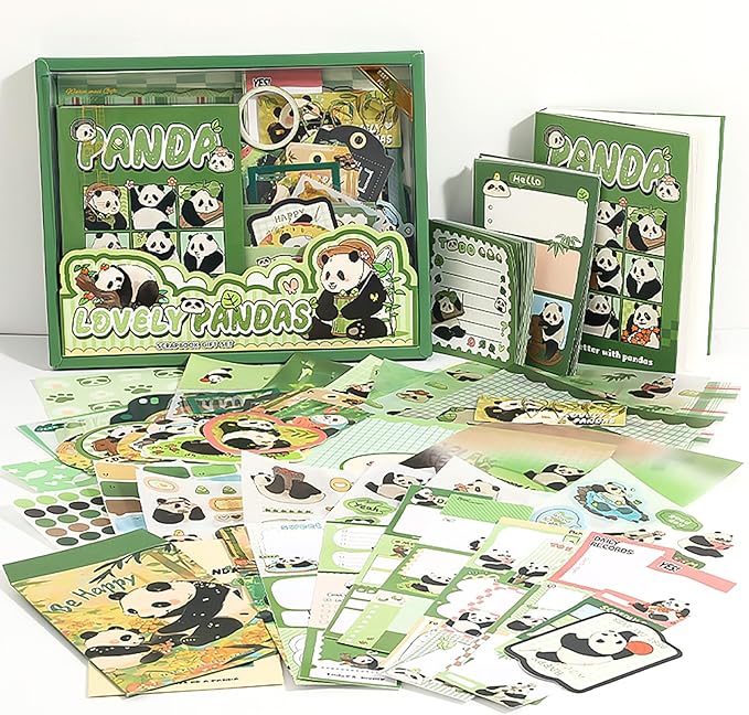 Auguro Cute Panda Scrapbook Kit A6 Grid Notebook Scrapbook Starter Kits for Adults Junk Journal Kit journaling Supplies kit Craft DIY Gift for Adult Teen Girl