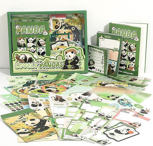 Auguro Cute Panda Scrapbook Kit A6 Grid Notebook Scrapbook Starter Kits for Adults Junk Journal Kit journaling Supplies kit Craft DIY Gift for Adult Teen Girl