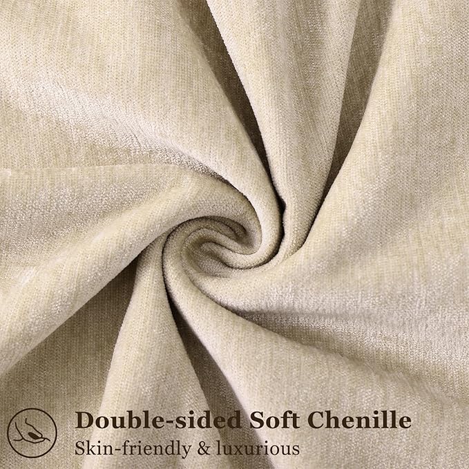 decorUhome Spring Couch Throw Pillow Covers 20x20 Set of 2, Decorative Soft Velvet Neutral Chenille Pillow Covers with Elegant Design for Sofa Bed Living Room Home Decor, Beige