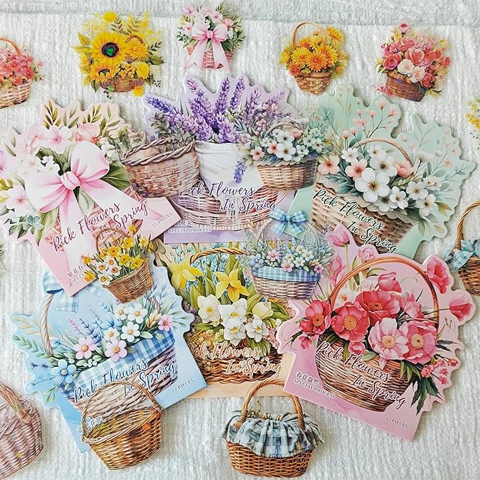 Flower Scrapbook Stickers, 72Pcs Floral Stickers for Scrapbooking, Junk Journal, Embellishment Decoration Diary, Bullet Journals, Planner (Picking Flowers)
