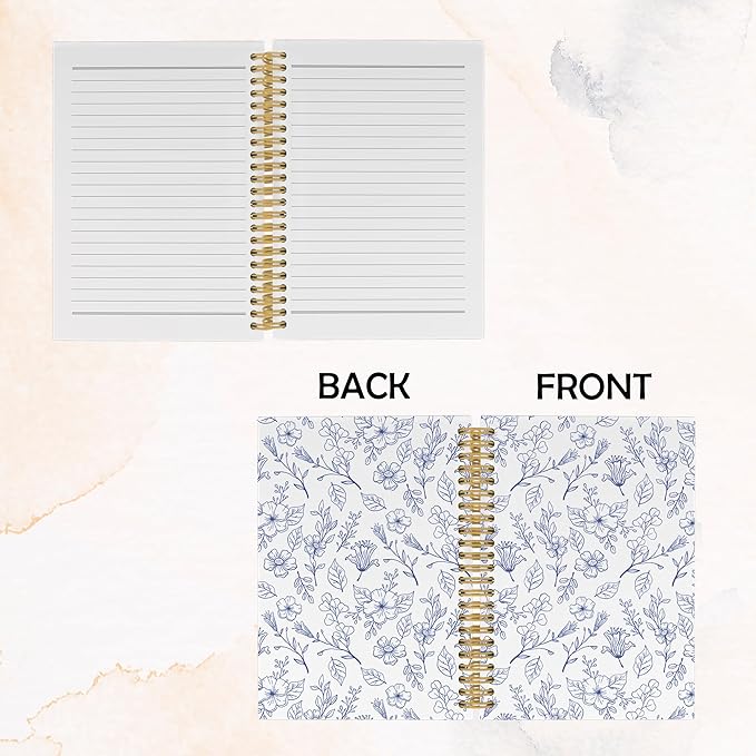 Pugwak Vintage Floral Journal Notebook - Aesthetic Botanical Flower Line Notebooks College Ruled for Work School, Gifts for Women Coworker, Office Supplies, Hardcover Spiral Notebook 5.5"x8.3"
