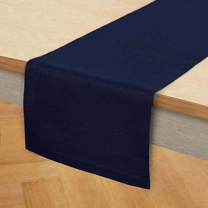 Solino Home Linen Navy Blue Table Runner 108 Inches Long - 100% Pure Linen Dining Table Runner 14 x 108 Inch for Winter, Spring, Easter - Fete