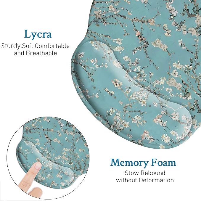 Square Floral Mouse Pad Wrist Rest, Decorative Beautiful Flowers Plants White Blooms Ergonomic Mousepad with Non-Slip Rubber Base, Personalized Premium-Textured Custom Mouse Mat Design