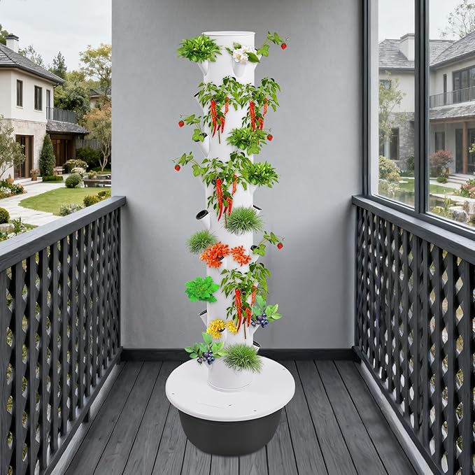 Indoor Hydroponics Growing System Kit with 36 Holes, 9-Tier Vertical Garden Tower with Submersible Pump & Timer, 7.93 Gallon Water Tank for Plant Herbs, Vegetables, Lettuce, Strawberries