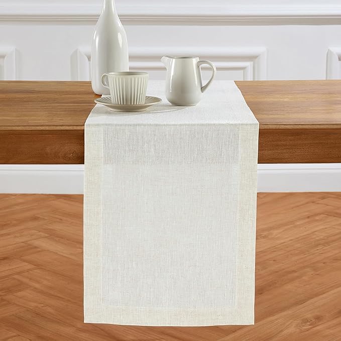 Solino Home Linen Table Runner 108 Inches Long - 100% Pure Linen Light Flax Dining Table Runner 14 x 108 Inch for Spring, Easter - Sonoma