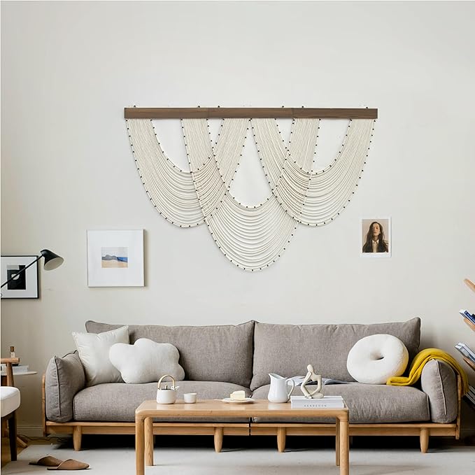 LB Large Macrame Wall Hanging, Beige Boho Tapestry Wall Hanging Macrame Wall Art Handmade Yarn Woven Wall Art Modern Home Decor Headboard Wall Decor for Bedroom Living Room Dorm Nursery, 47x30 Inch