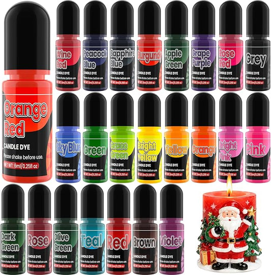 Candle Dye - 24 Colors Liquid Candle Dyes for Candle Making – Oil-Based Highly Concentrated Candle Color Dye for Soy Wax, Beeswax & Gel Wax, Non-Toxic, for DIY Candle Making Supplies, Each 6ml/0.25 oz