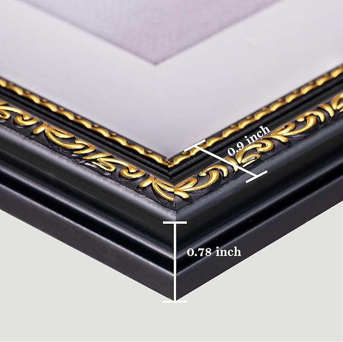 eletecpro 8x10 Picture Frames Set of 4, Vintage Photo Frame with Glass, Frames 8 x 10 Display 5x7 Photo with Mat or 8x10 without Mat for Tabletop or Wall Decor, Black Gold