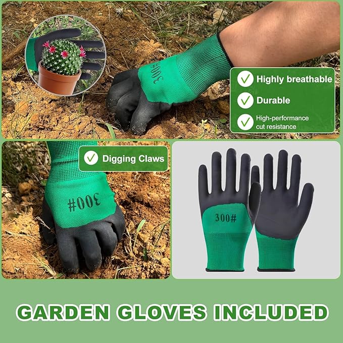 Gardening Tool Set, 11-Piece Outdoor Gardening Tools, Indoor Mini Gardening Planting Set Suitable for Women, Seniors, and Left-Handed Users with Green Non-Slip Handles. (Gray)