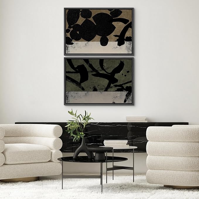 SIGNWIN Framed Canvas Print Wall Art Set Abstract Black Brushstroke Illustrations Modern Art Minimal Boho Colorful for Living Room, Bedroom, Office - 16"x24"x2 BLACK