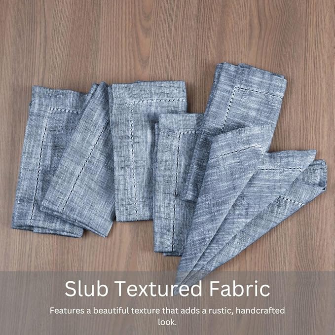 Slub Textured Dinner Napkins Set of 6-100% Cotton Cloth Napkins 18x18 Inch - Soft Durable Washable Fabric Napkins for Everyday Use & Special Occasions Christmas - Blue