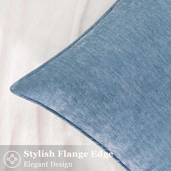 decorUhome Spring Couch Throw Pillow Covers 20x20 Set of 2, Decorative Soft Velvet Neutral Chenille Pillow Covers with Elegant Design for Sofa Bed Living Room Home Decor, Blue Grey