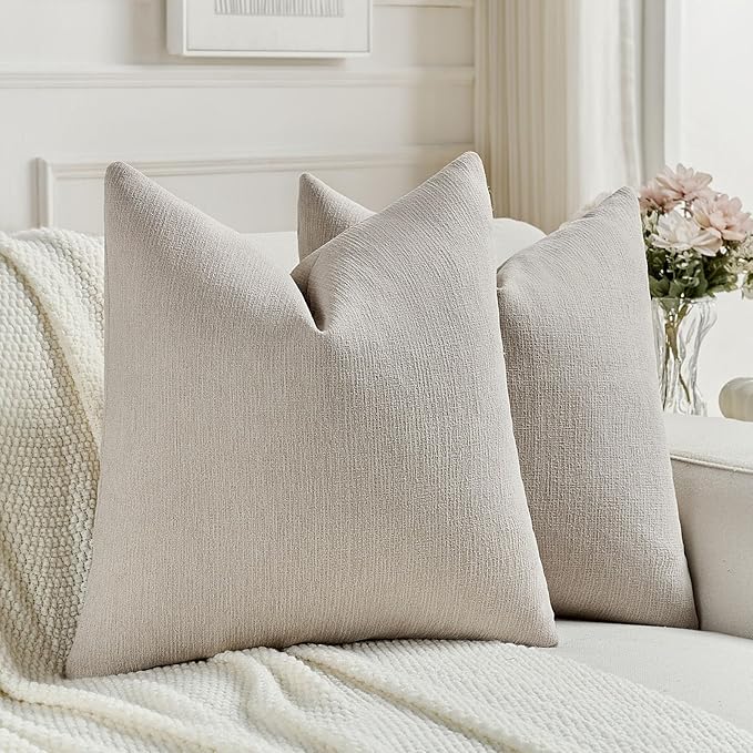 FUTEI Oatmeal Chenille Decorative Throw Pillow Covers 16x16 Inch Set of 2,Soft Cozy Faux Linen Textured Cushion Case,Farmhouse Home Decor for Couch Living Room