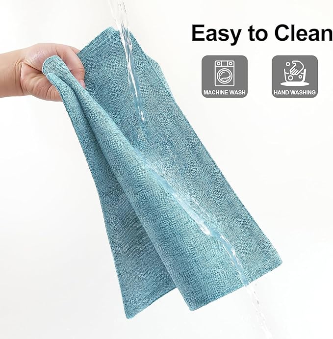 Homaxy Cloths Placemats for Dining Table Set of 8, Heat Resistant Washable Cotton Linen Blend Table Mats, Easy to Clean Place Mats for Indoor Outdoor Party Kitchen Decoration, 13" x 19", Aqua
