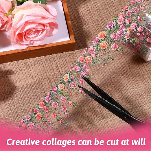 Floral Washi Tape, 3 Rolls Washi Tape Stickers, Pet Decorative Tapes Stickers, 50mm Wide Self Adhesive Green Leaf Rose Vine for Scrapbook Journal Craft