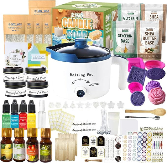 PIUH Basic DIY 2-in-1 Candle & Soap Making Supplies Kit with Wax/Soap Melter and Candles/Soaps Making Supplies for Adults Beginners, Starter Making Candle Soap Craft Kits Gifts