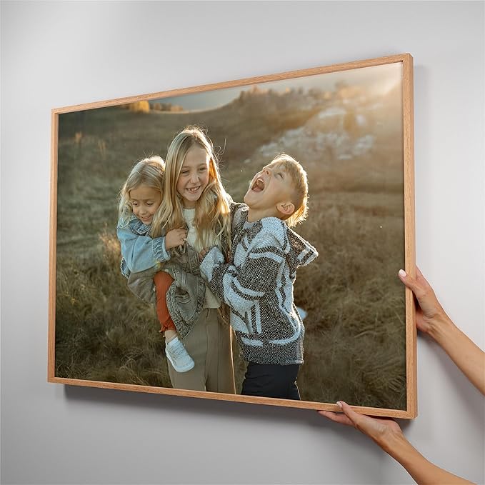 Mixtiles Official Custom Photo Tiles - Magnetic Wall Frames - Adhesive Sticker, no Nails - Personalized Printed Photos - Various Sizes and Frames - 36x27-1-Tile - Normal Oak