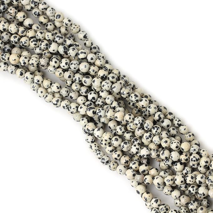 60PCS 6mm Natural Dalmatian Stone Round Loose Beads for Jewelry Making DIY Findings 1 Strand 15"
