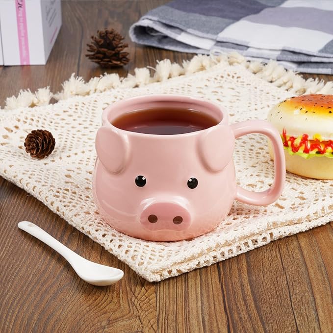 Pig Coffee Mug 14 oz Ceramic Novelty Coffee Mug 3D Porcelain Tea Mug for Women Christmas Housewarming Holiday Birthday Gifts for Women Mom Kids Teacher and Best Friend Pink