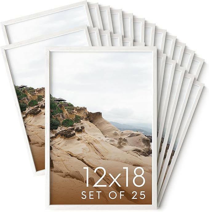HAUS AND HUES White Oak Wood 12x18 Picture Frames - Bulk Set of 25, Natural Frames for Posters and Artwork