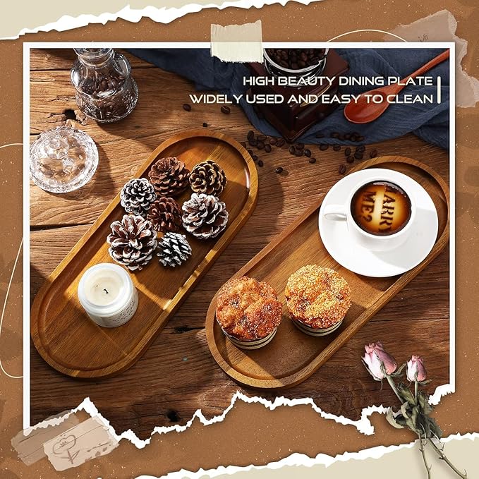 13.8 x 5.8 Inch Large Wood Serving Trays Charcuterie Boards Oval Wooden Plates Wood Serving Platter Cheese Dinner Plates Bulk for Dessert Snack Bread Fruit Appetizer Dishes (13.8" x 5.5"_8 Pack)