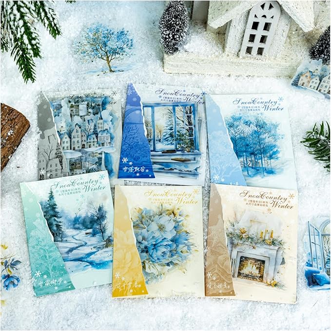 60Pcs Nature Scrapbook Stickers for Scrapbooking,Plant Flower Junk Journaling Supplies,Botanical Nature Stickers for Scrapbooking Supplies,Junk Journal Supplies,Sketchbook.(Snow Country