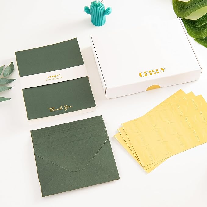 Crisky Green Thank You Cards with Envelopes & Stickers， 50 Pack Bridal Shower Graduation Thank You Cards Small Business, Wedding Baby Shower Birthday Funeral Notes Bulk