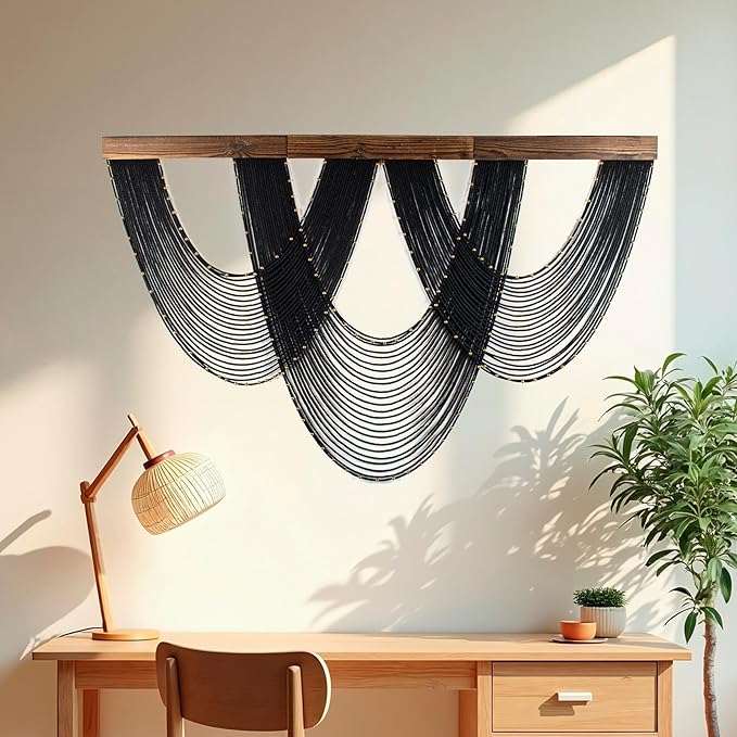 LB Large Macrame Wall Hanging Black, Boho Tapestry Wall Hanging Macrame Wall Art Handmade Yarn Woven Wall Art Modern Home Decor Headboard Wall Decor for Bedroom Living Room Dorm Nursery, 47x30 Inch