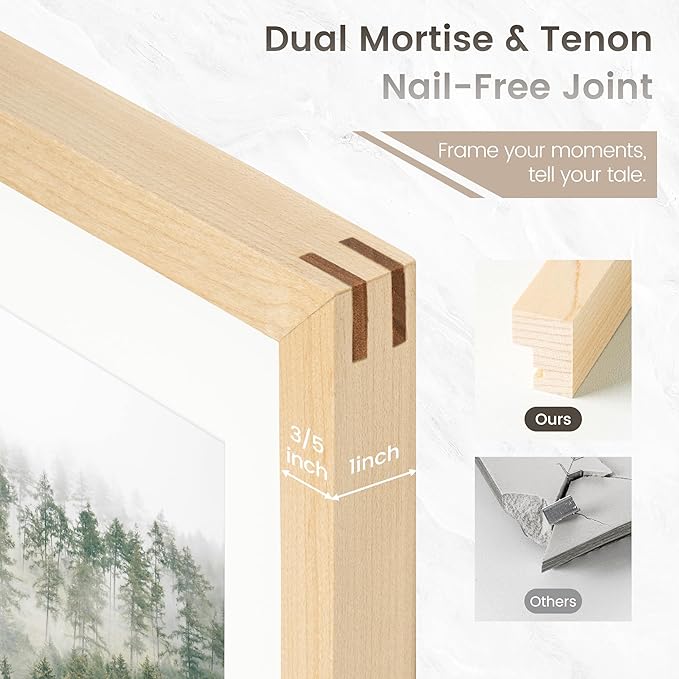 18x24 Poster Frame, USA-Sourced Natural Maple Wood Picture Collage Frame with HD Tempered Glass, Modern Simple 18 x 24 Wooden Photo Frame Matted to 16x20, Vertical & Horizontal Wall Hanging Display