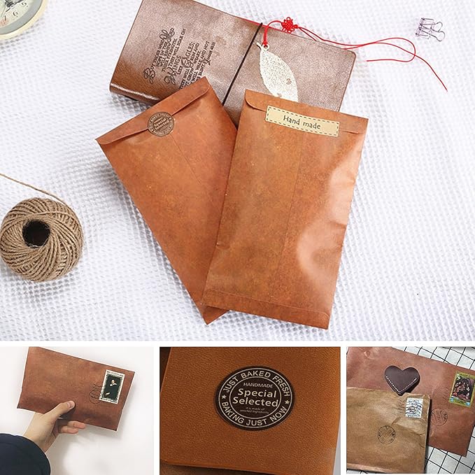 Vintage Stationary Paper + Kraft Envelopes Set with Seal Stickers, 64pcs 4 Patterns 8.3 x 5.7 Writing Stationery Papers + 20pcs 2 Colors 7.9 x 4.7 Letter Envelope + 36pcs 2 Styles Rustic Seals