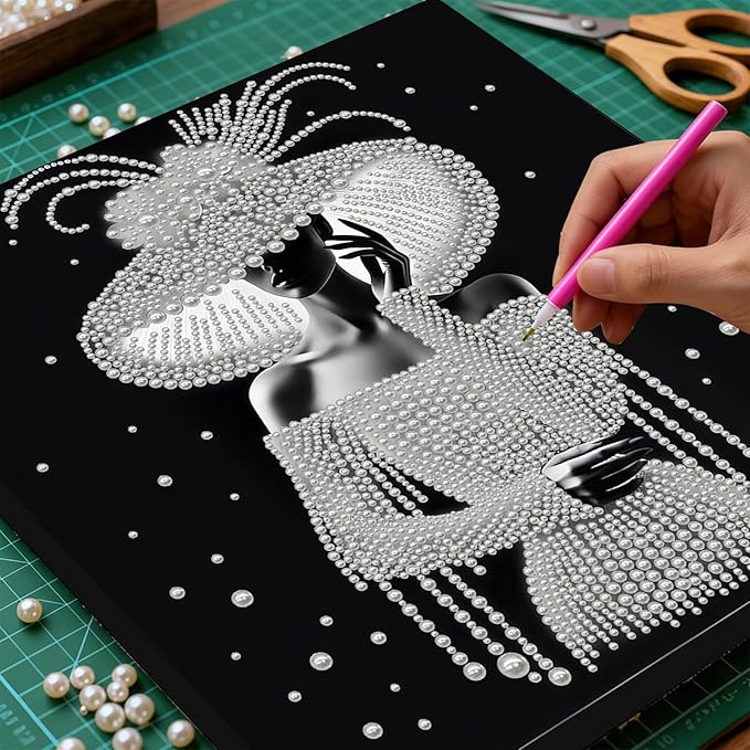 DIY Pearl Painting Kit with Wooden Frame, 3D Plastic Pearl Gemstone Ocean Art Craft for Adults Beginners, Diamond Art Kits for Adults, Home Wall Decor Ready Gift for Women(Elegant Lady)(30 * 30cm)