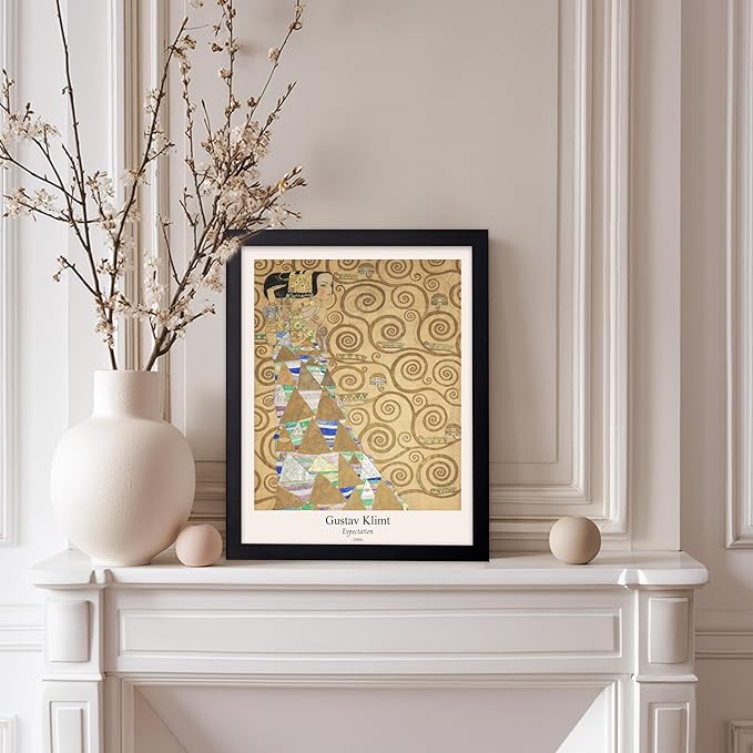 Poster Master Vintage Gustav Klimt Poster - Retro Expectation Print - Art Nouveau - Symbolism Art - Abstract Art - Aesthetic Art - Classic Painting - Living Room Wall Decor - 8x10 Black Framed