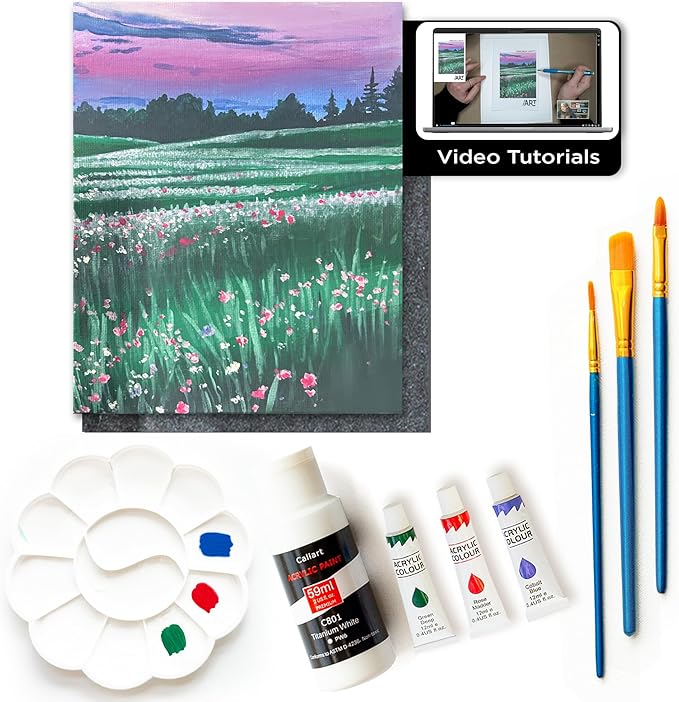Painting4Real DIY Art Painting Kit for Adults – Learn to Paint Wildflower Twilight with Video Tutorials – 9 Pieces Acrylic Paint Set for Adults –Perfect Christmas Crafts & Holiday Gifts for Art Lover