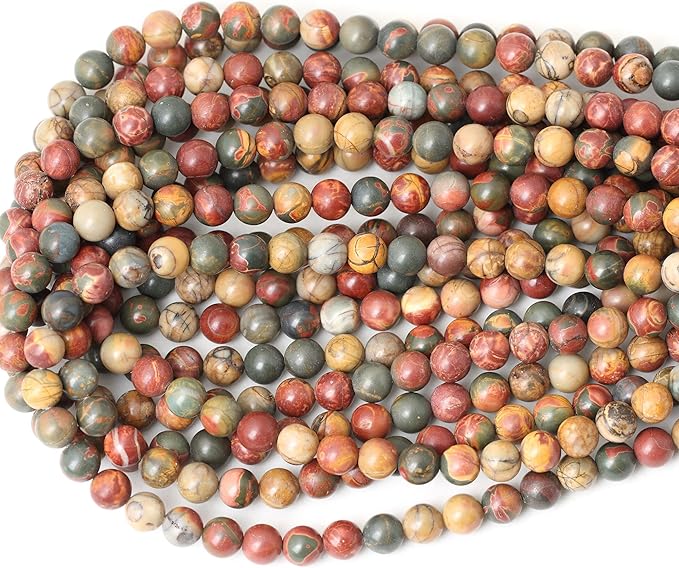 45PCS 8mm Natural Picasso Jasper Gemstone Round Loose Beads for Jewelry Making 1 Strand 15"