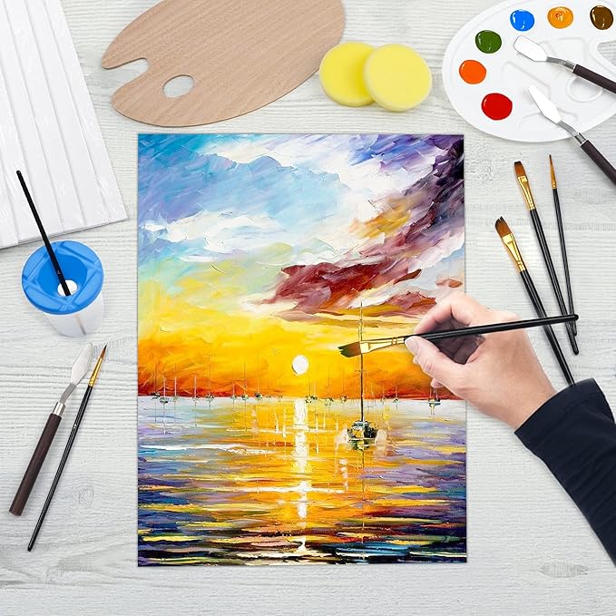 50 Pack Canvas Painting Kit, Shuttle Art Painting Supplies with 28 Multi Sizes Canvas Boards for Painting and 22 Tools including Paint Brushes, Palette, Painting Knives for Acrylic, Oil, Gouache Paint