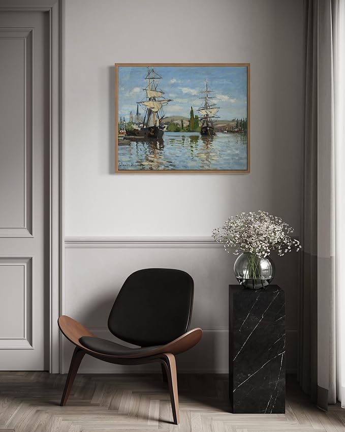 Ships Riding Claude Monet Wall Art Print Poster, Impressionist Painting Wall Art Wall Decor, for Bedroom and Living room Bathroom Decor 115 (Ships Riding, 11 x 14 inches, Wood Frame)