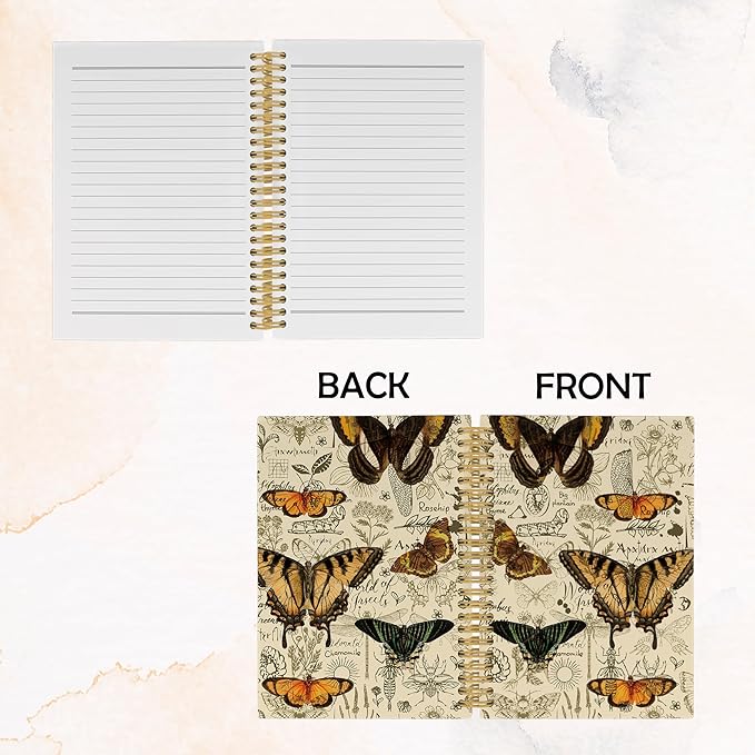 Vintage Butterfly Journal Notebook - Retro Butterflies Aesthetic Notebooks College Ruled for Work School, Gifts for Butterfly Lovers Women, Office Supplies, Hardcover Spiral Notebook 5.5"x8.3"